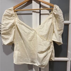Vestique Cream Puff Sleeve Linen Blouse